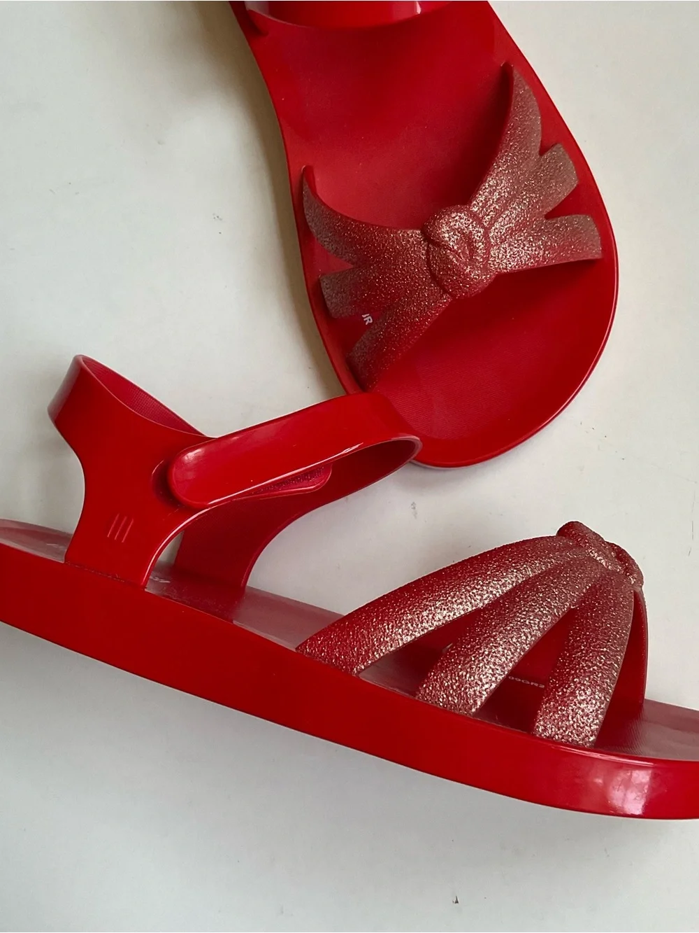 Mini Melissa Red Kids' Sandals with Glitter Bow Accent